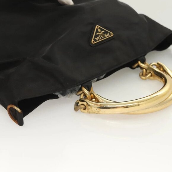 PRADA Chain Hand Bag Nylon Black Gold - Picture 7 of 16
